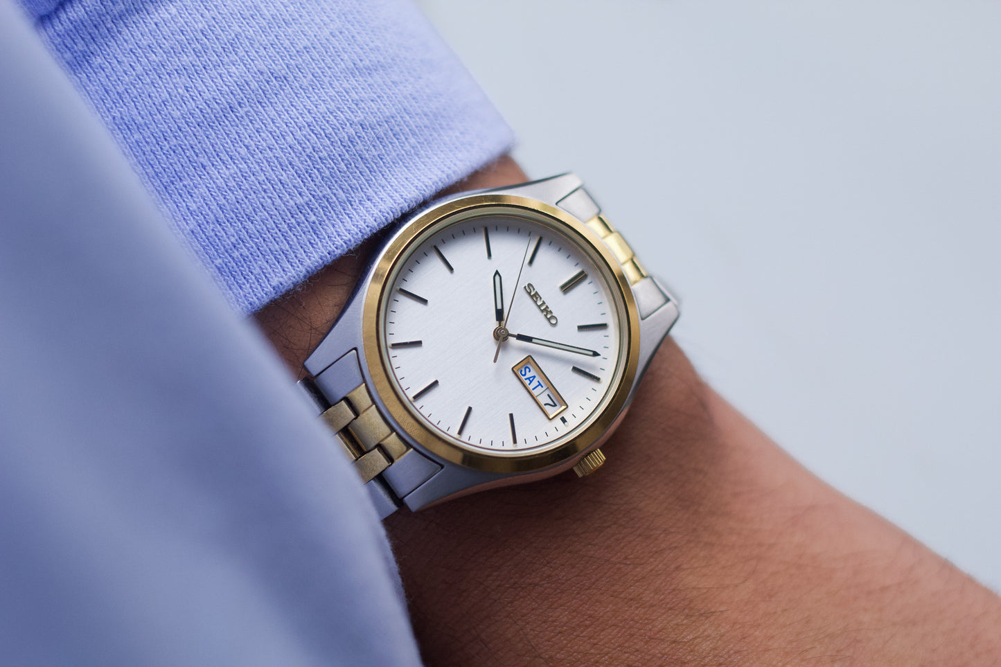 1997 Two Tone Seiko Quartz Straight Ivory Dial Men's Wrist-Watch