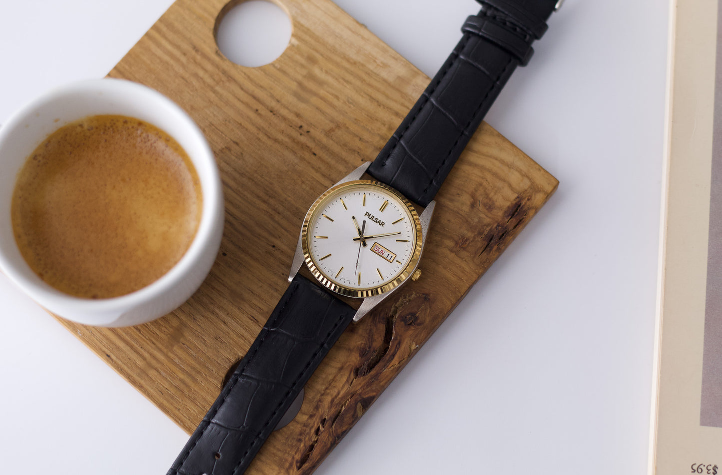 1990s Pulsar 'Day-Date' Silver Sunburst Two Tone Men's Wrist-Watch