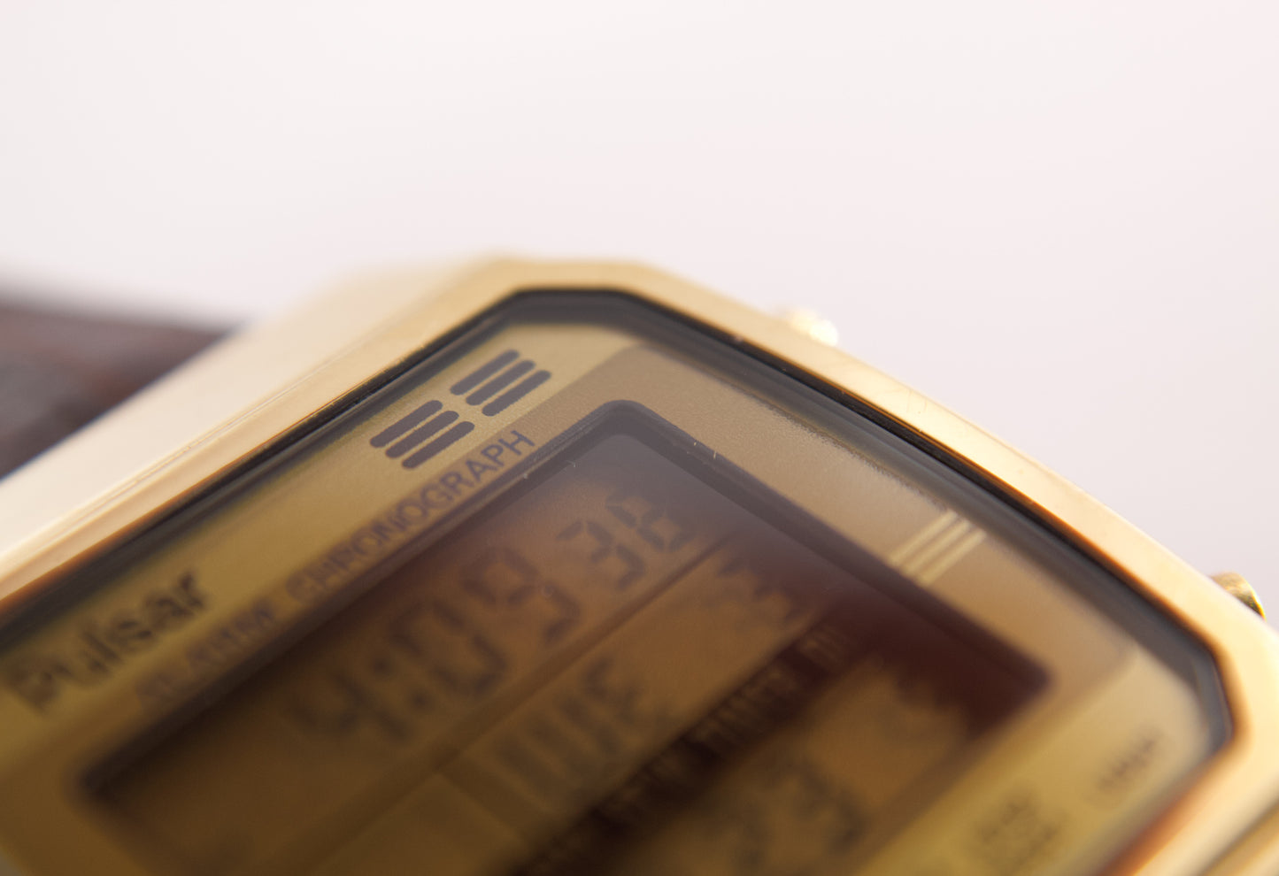 1990s Gold Toned Pulsar Multi-Function Digital Men's Wrist-Watch