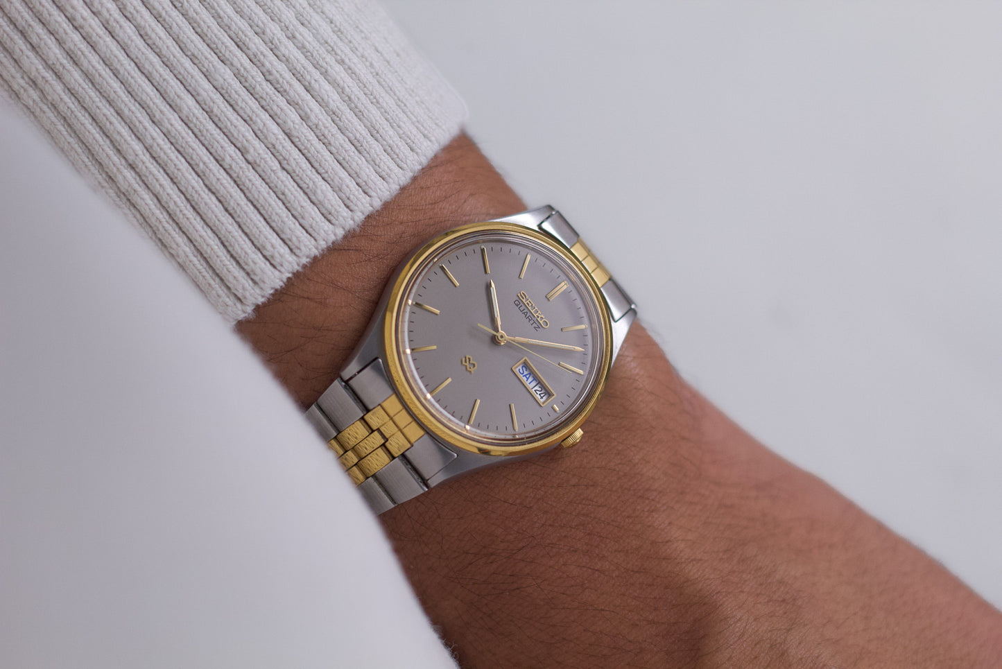 1989 Seiko SQ Quartz Two Tone Gray Dial Men's Wrist-Watch