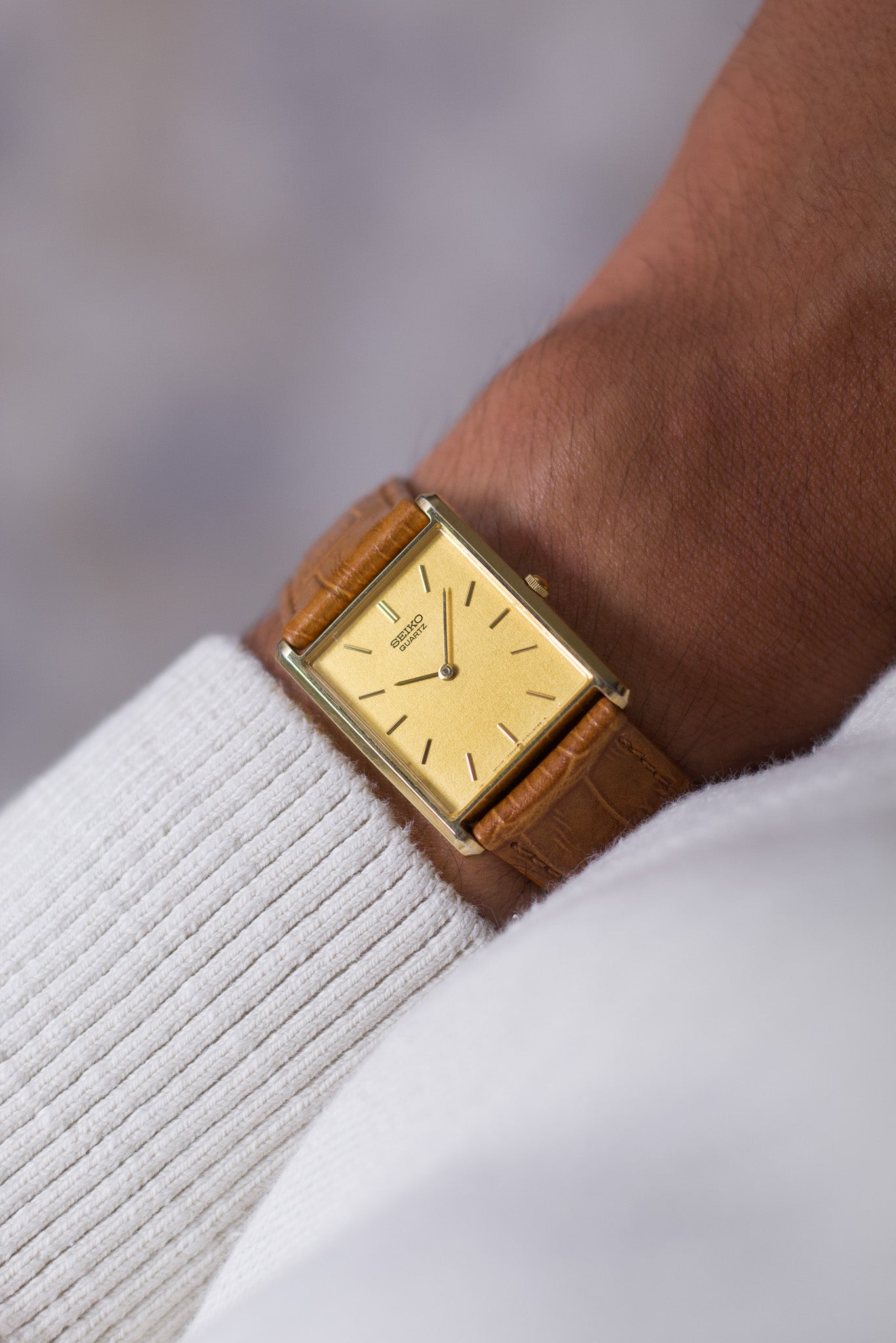 1991 Seiko Golden 'Tank' Straight Grain Dial Men's Wrist-Watch