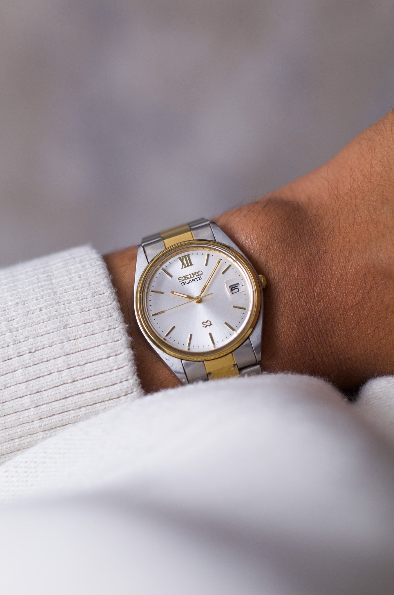 1997 Seiko 'Baby Date-Just' Silver Sunburst Men's Two Tone Wrist-Watch