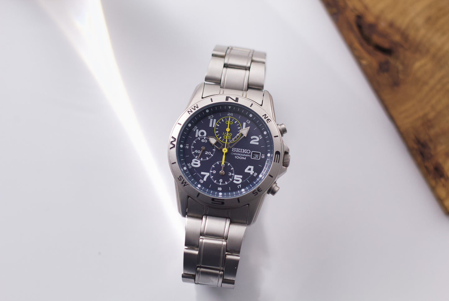 2010 Seiko Quartz Marine Blue Sunburst Dial Chronograph Men's Wrist-Watch