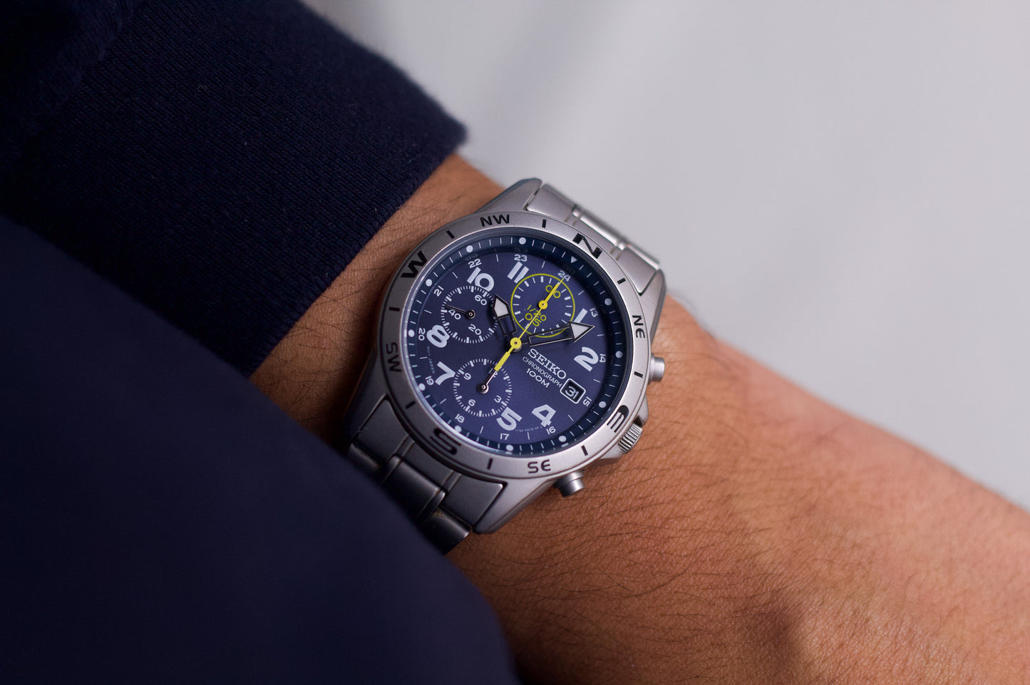 2010 Seiko Quartz Marine Blue Sunburst Dial Chronograph Men's Wrist-Watch