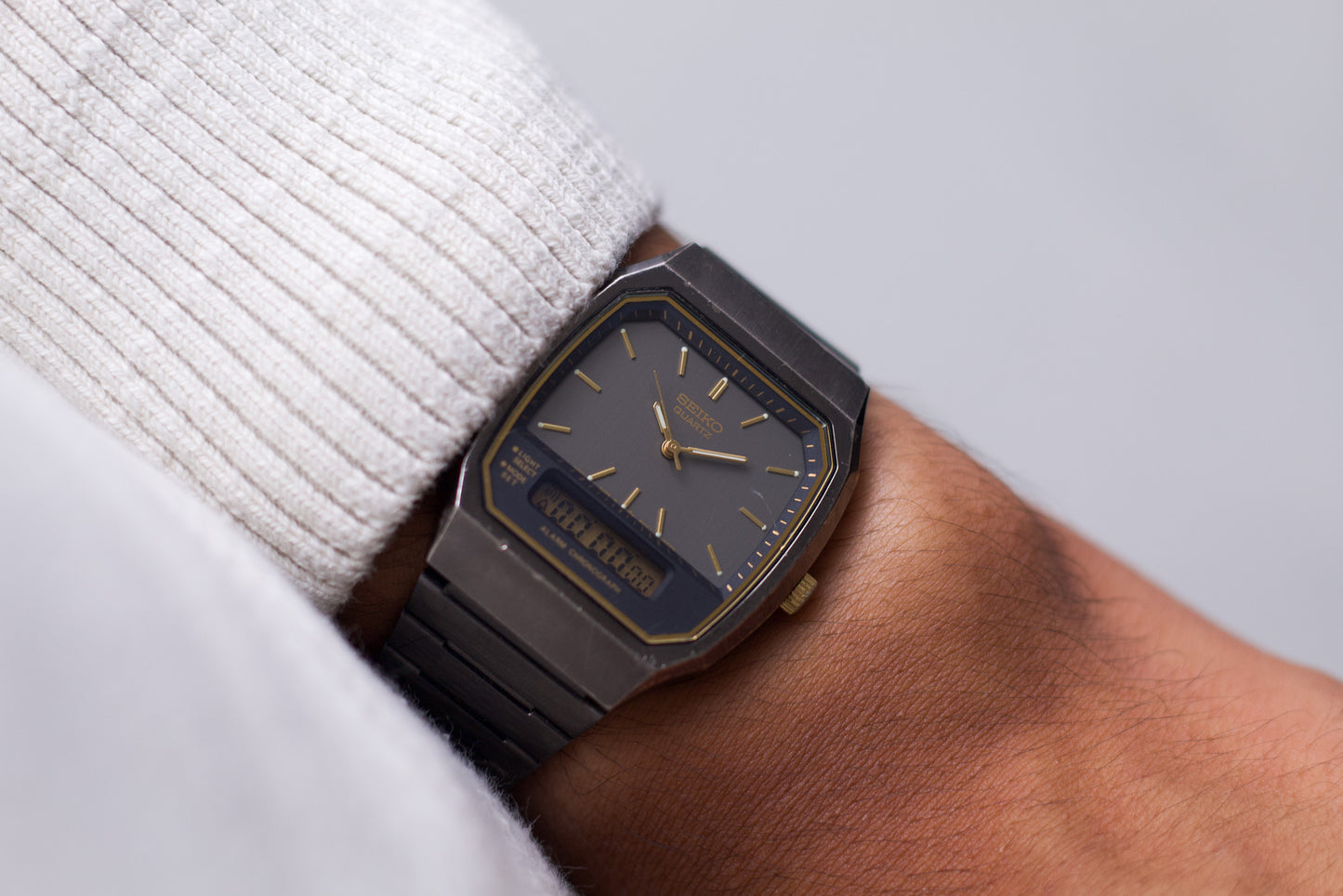1993 Seiko Ana-Digi Gun Metal Black Men's Wrist-Watch