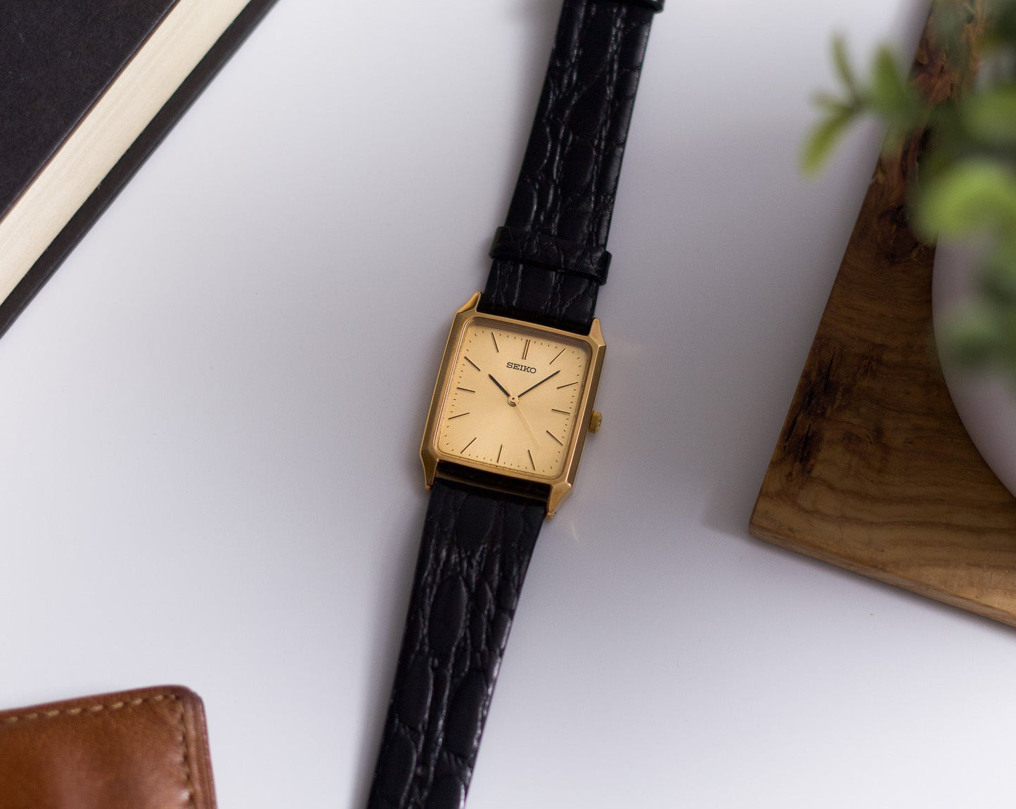1990s Seiko Tank Golden Sunburst Dial Men's Wrist-Watch