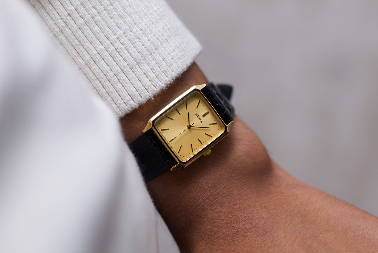 1990s Seiko Tank Golden Sunburst Dial Men's Wrist-Watch