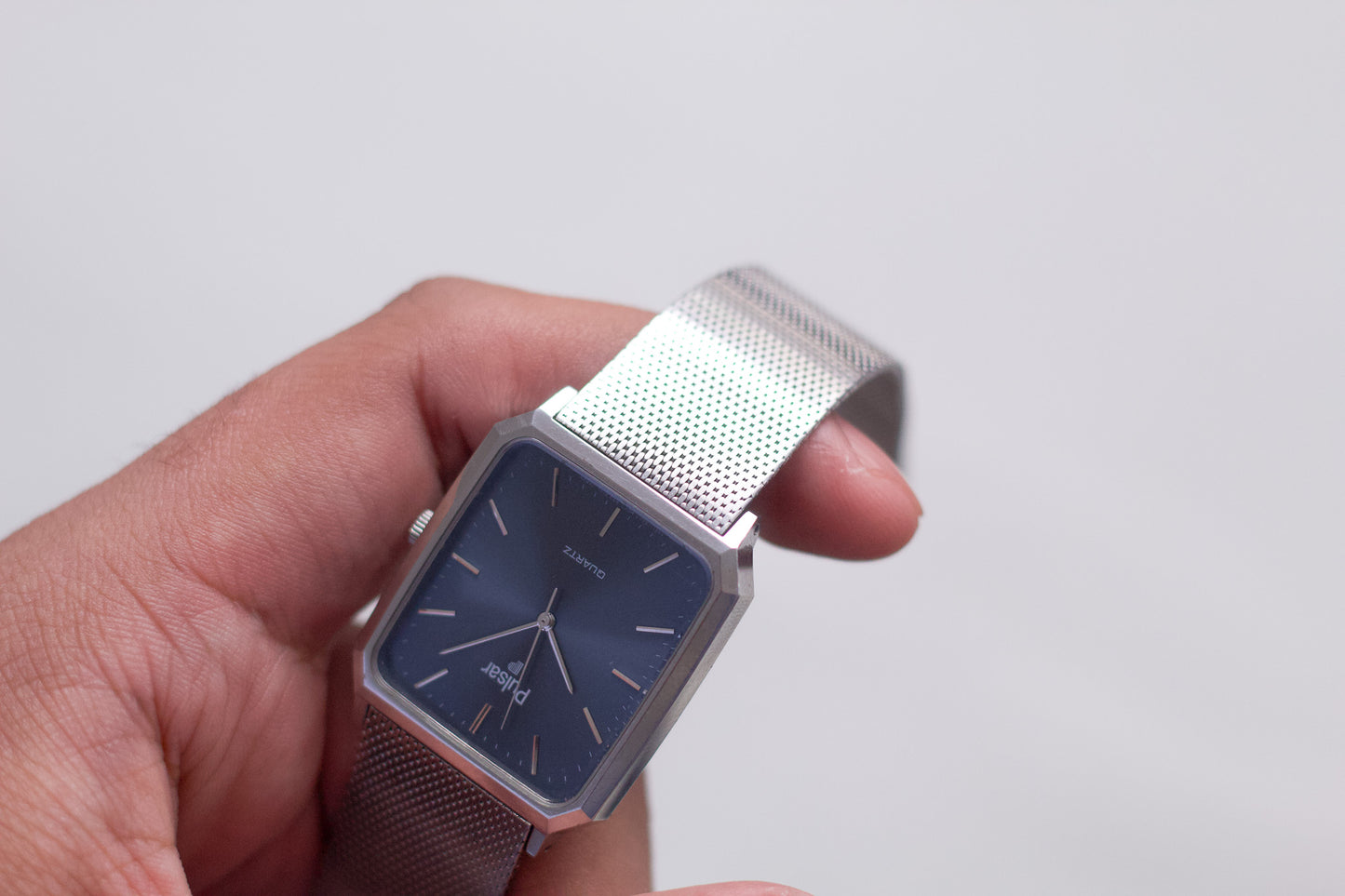 1990s Pulsar Tank Marine Blue Sunburst Dial Men's Wrist-Watch