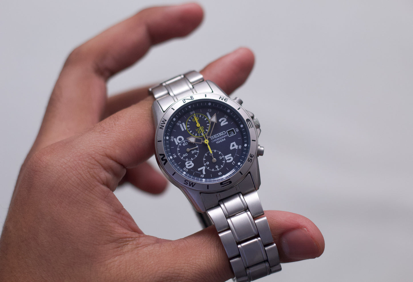 2010 Seiko Quartz Marine Blue Sunburst Dial Chronograph Men's Wrist-Watch