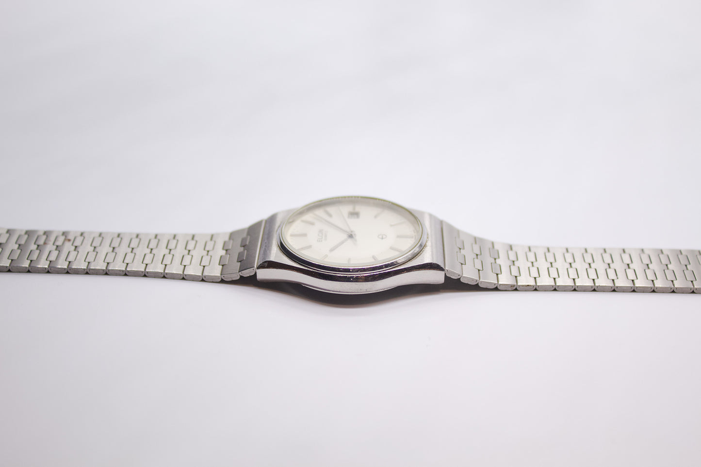 1970s Elgin Two-Tone White Dial Men's Quartz Wrist-Watch