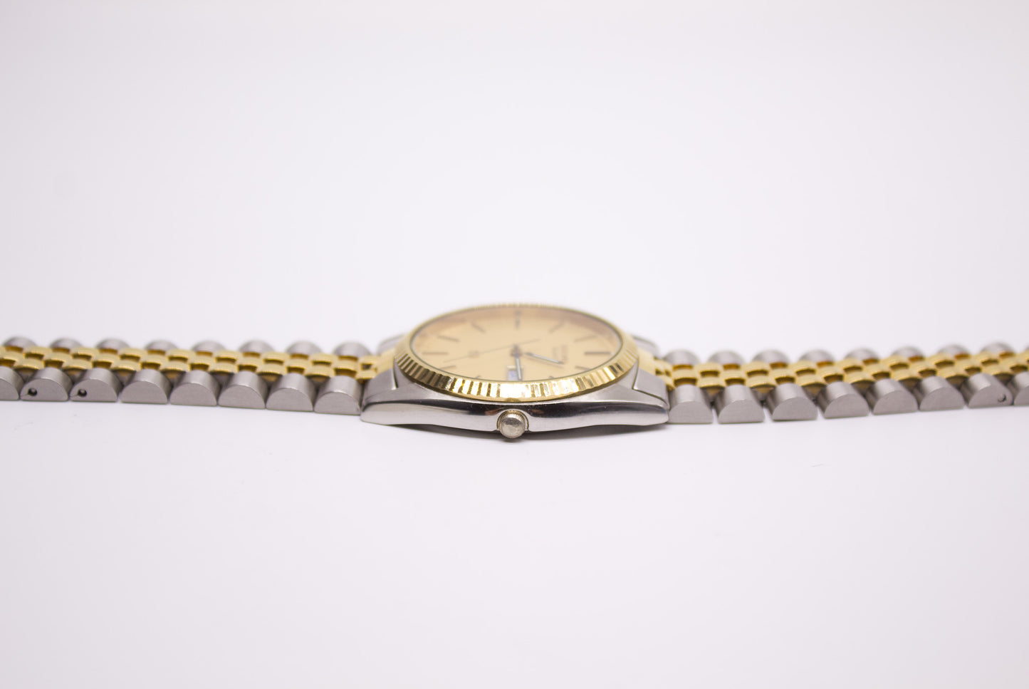 1989 Seiko SQ Rare 'Sample' Variant Golden Dial Two Tone Men's Wrist-Watch