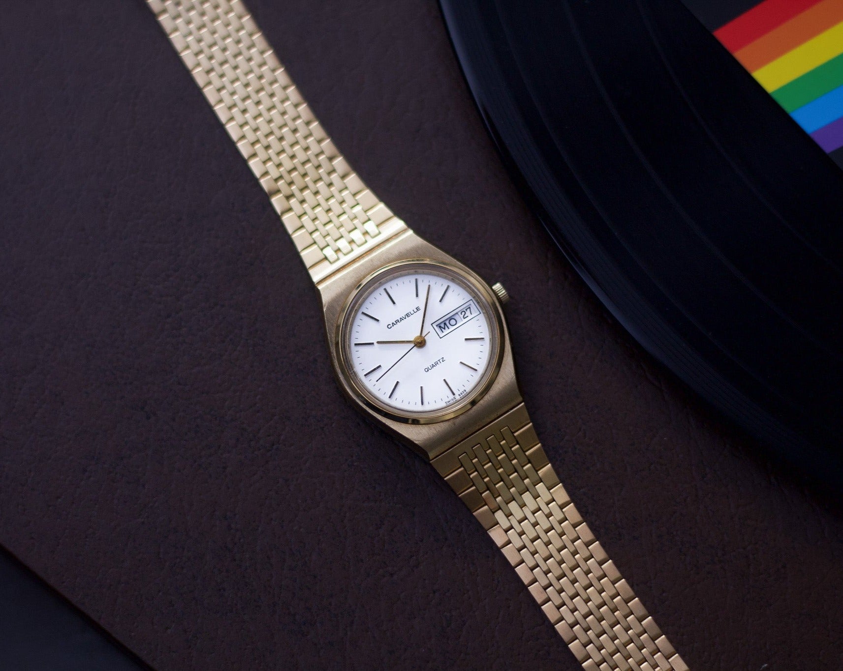 1990s Caravelle Snow Dial Gold Toned Men's Sports Wrist-Watch