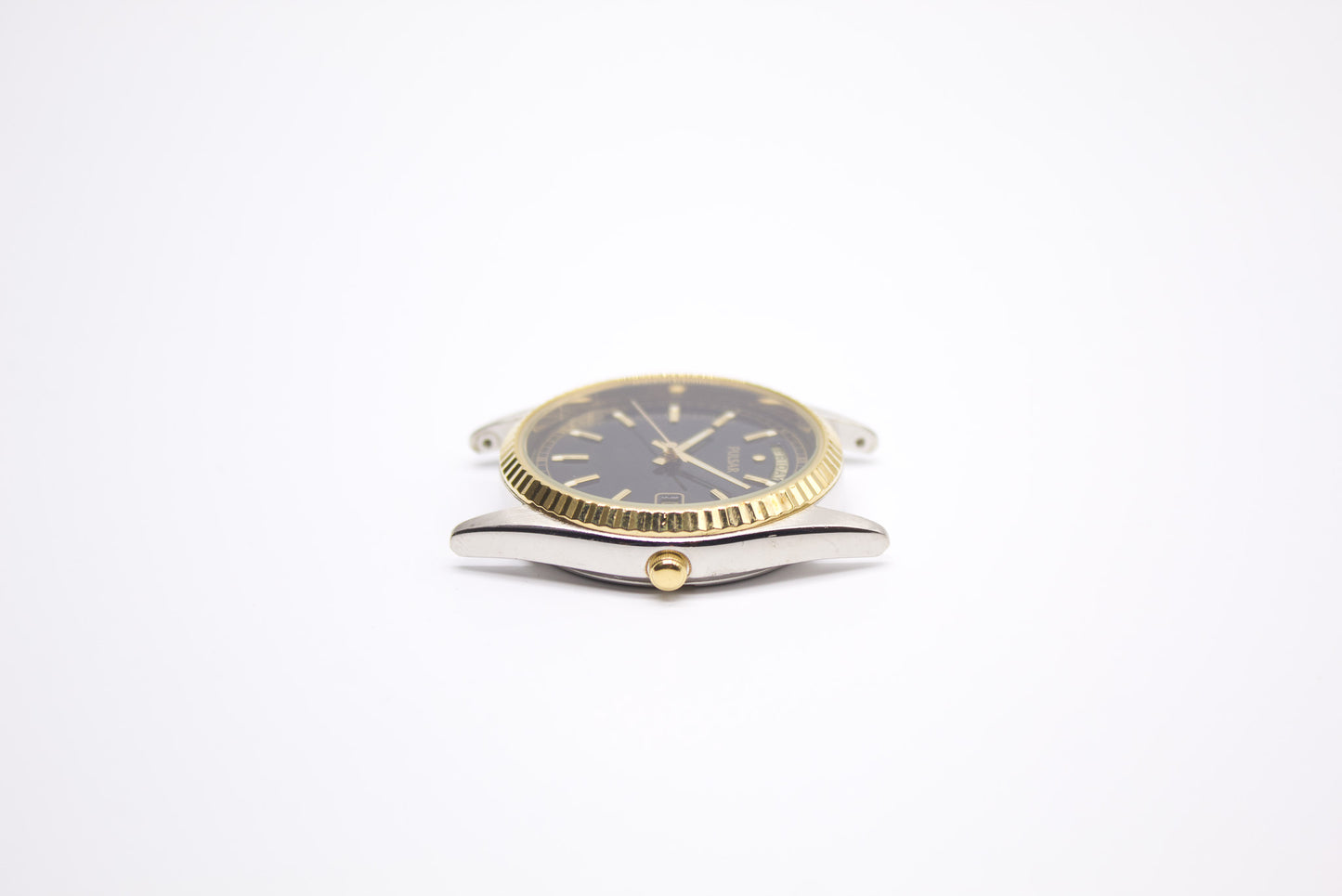 1987 Pulsar 'Baby Presidential' Inky Black Dial Two Tone Men's Wrist-Watch