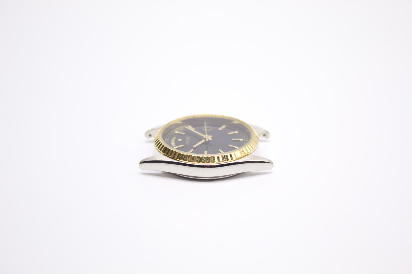1987 Pulsar 'Baby Presidential' Inky Black Dial Two Tone Men's Wrist-Watch