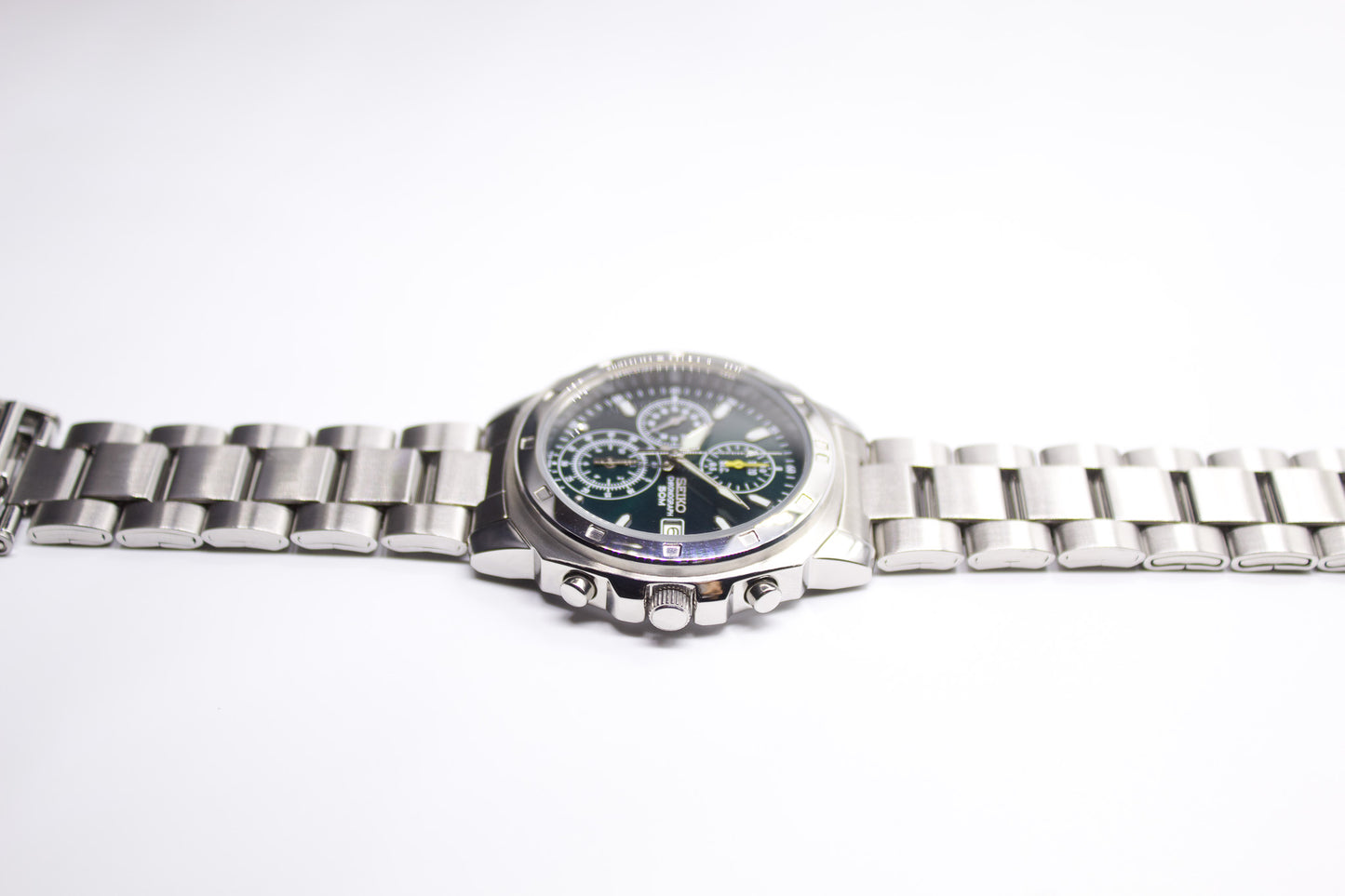 Near Mint 1998 Seiko Chronograph Deep Turquoise Dial Men's Quartz Wrist-Watch