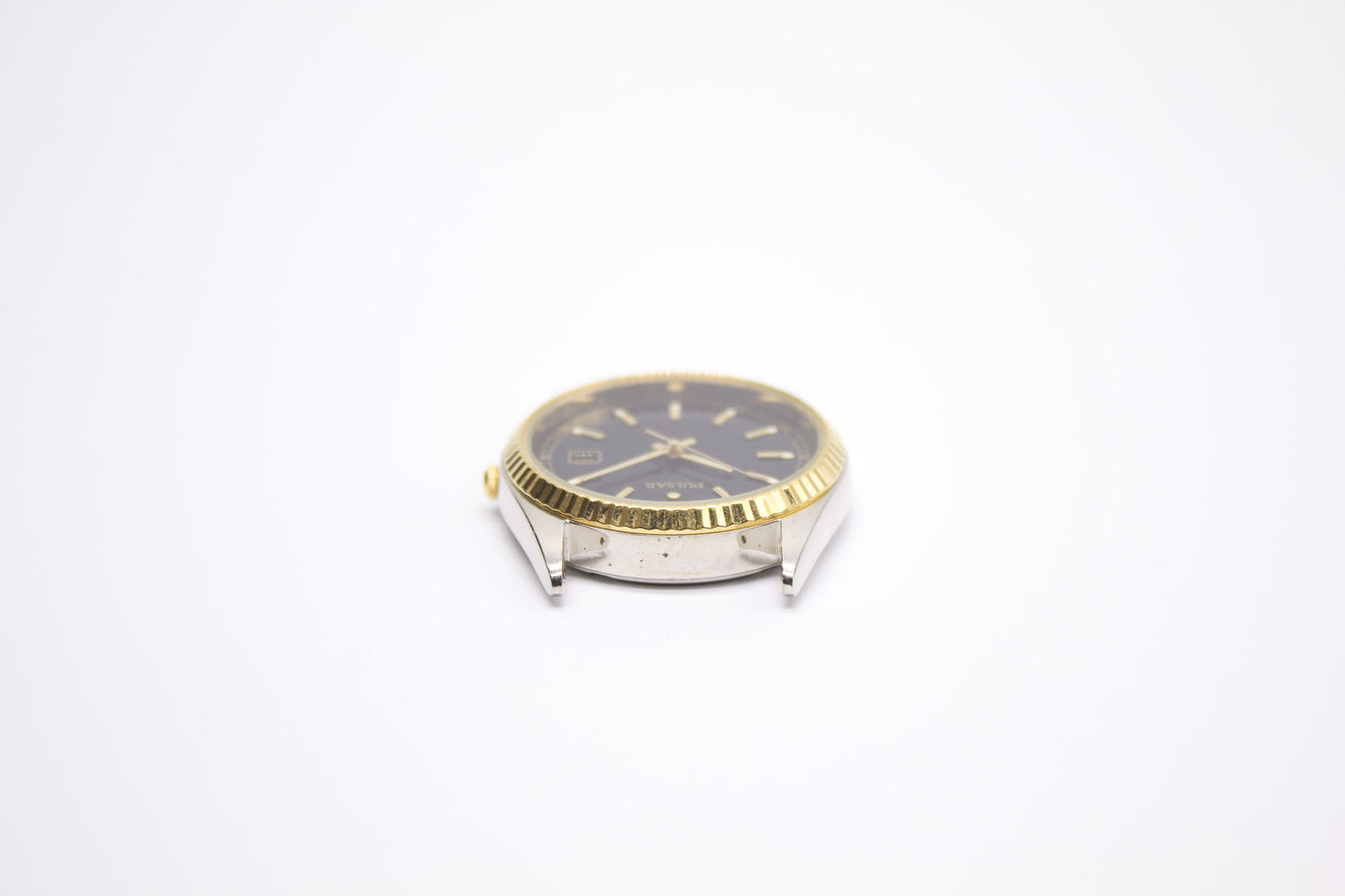 1987 Pulsar 'Baby Presidential' Inky Black Dial Two Tone Men's Wrist-Watch