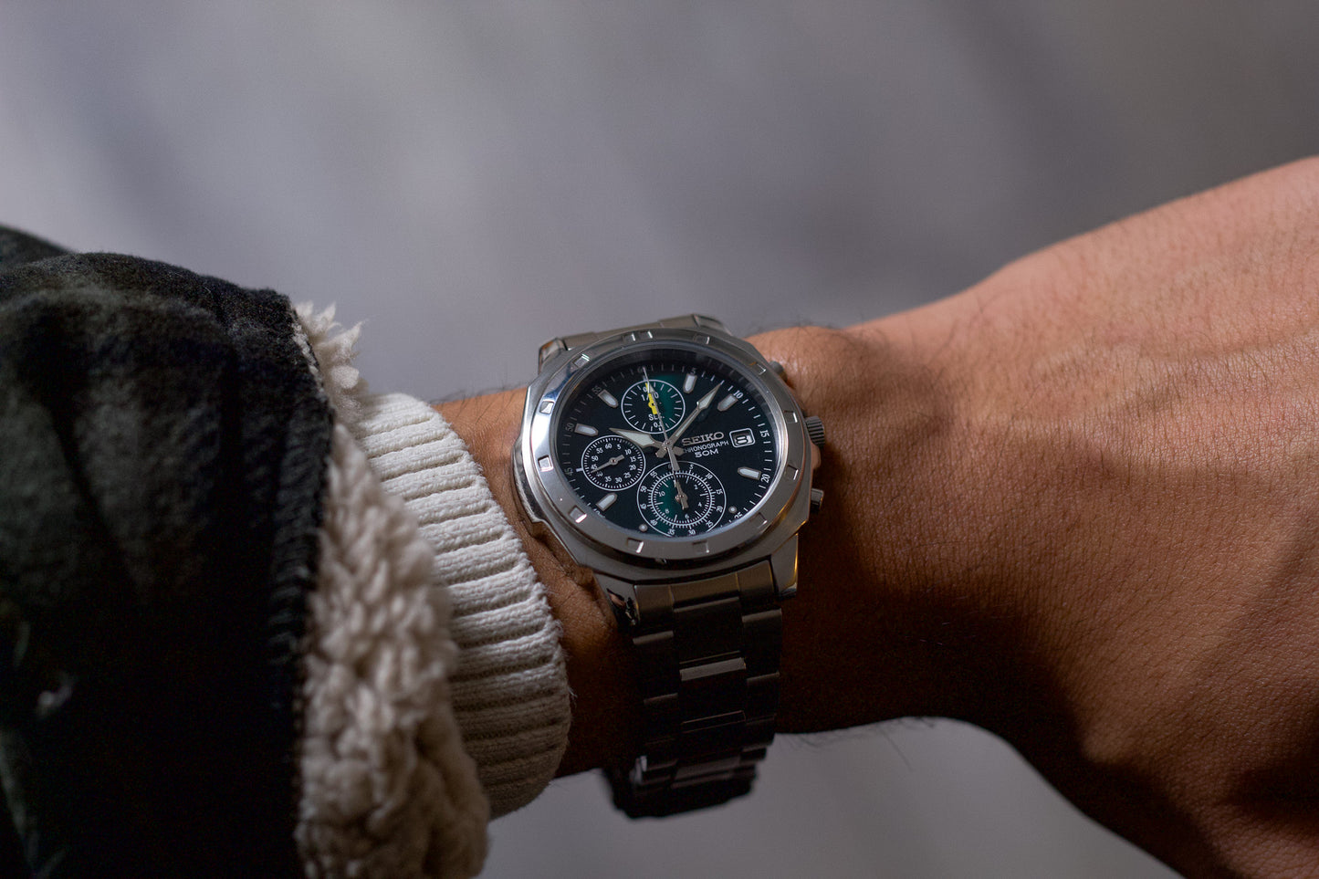 Near Mint 1998 Seiko Chronograph Deep Turquoise Dial Men's Quartz Wrist-Watch