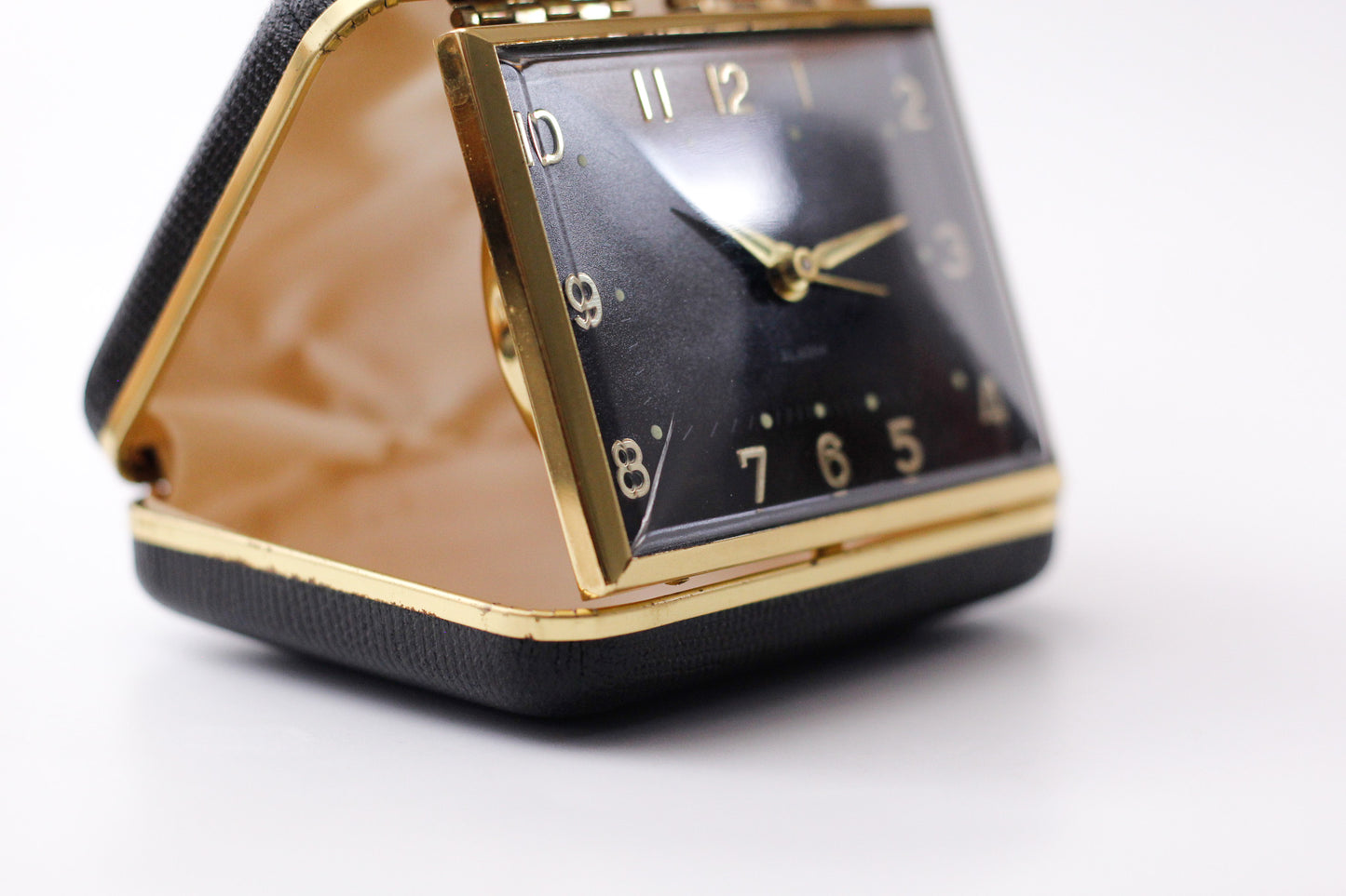1960s Elgin Mechanical Travel Alarm Clock W/Box
