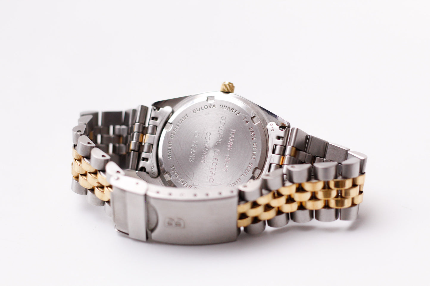 1990s Bulova Marine Stark Golden Sunburst Dial Two Tone Case Men's Wrist-Watch