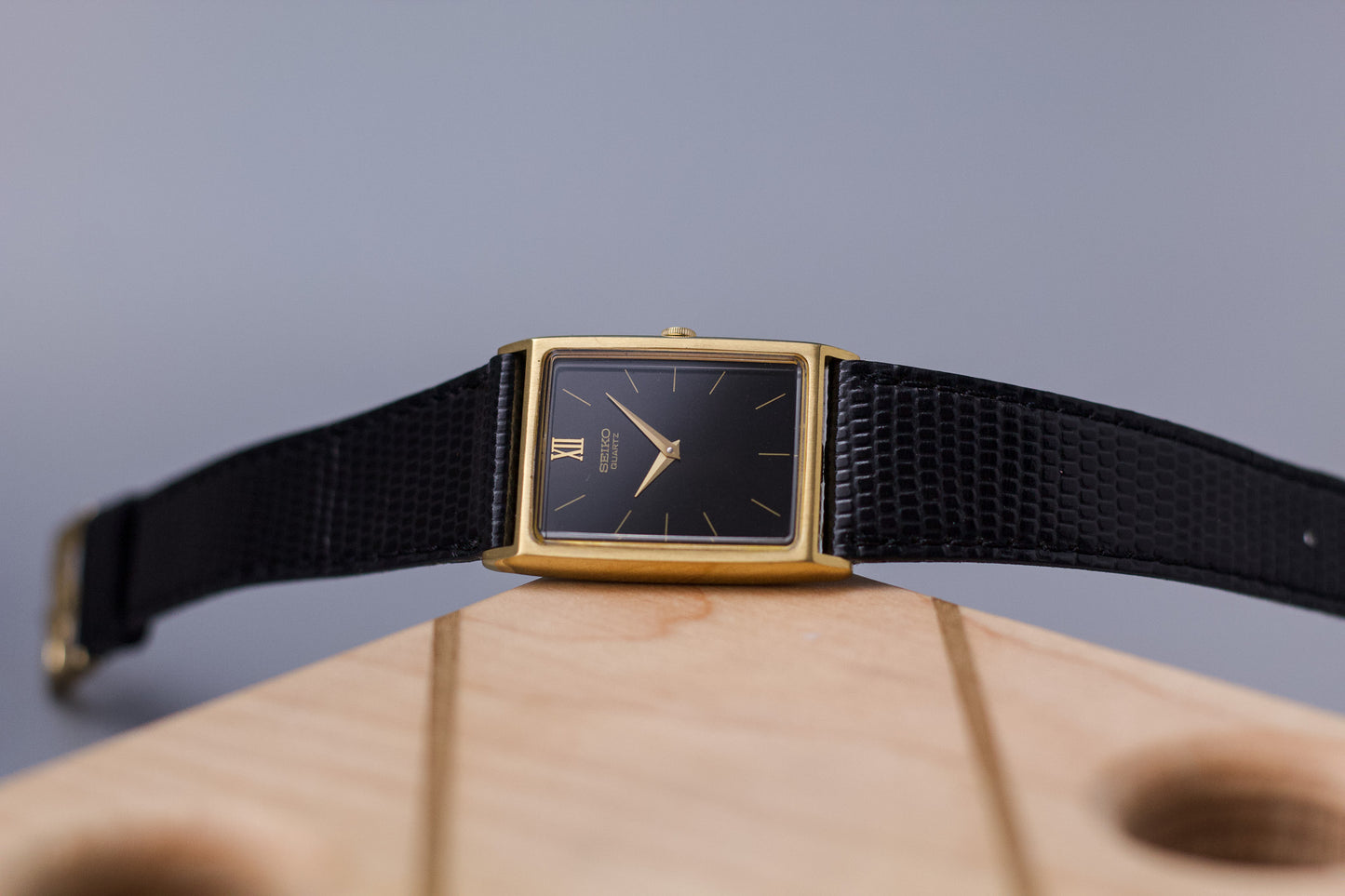 1984 Seiko Quartz Tank Inky Black Dial Men's Wrist-Watch
