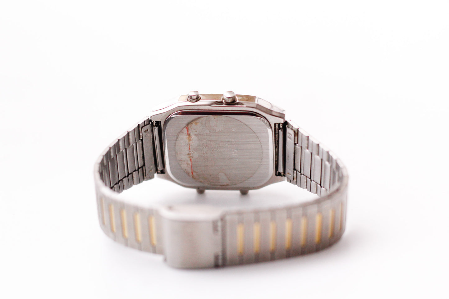 1990s Sharp Quartz Ana-Digit Golden Dial Two Tone Case Men's Wrist-Watch