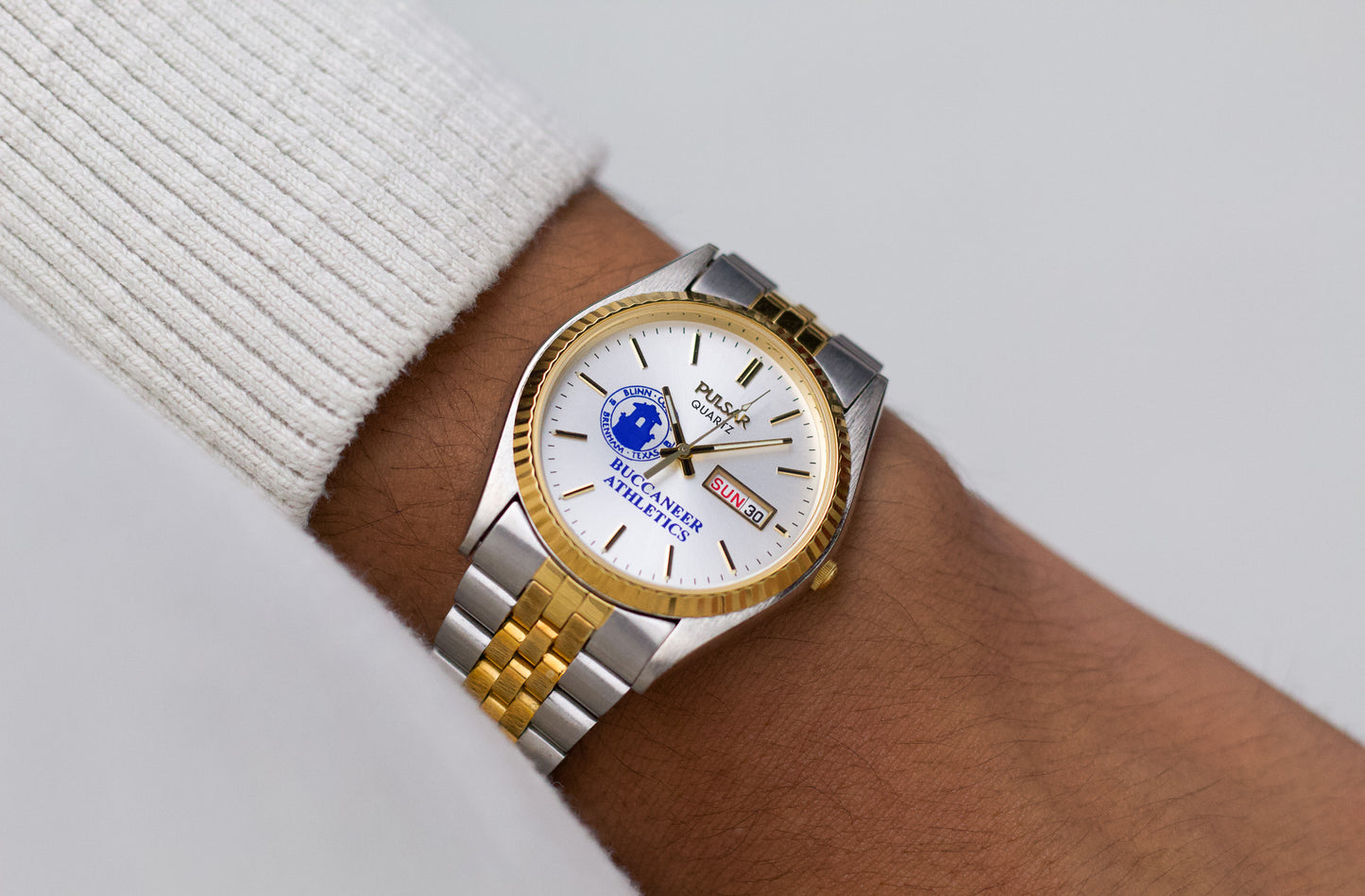 2004 Pulsar Quartz Silver Sunburst Dial Custom Logo Men's Two Tone Wrist-Watch W/Box