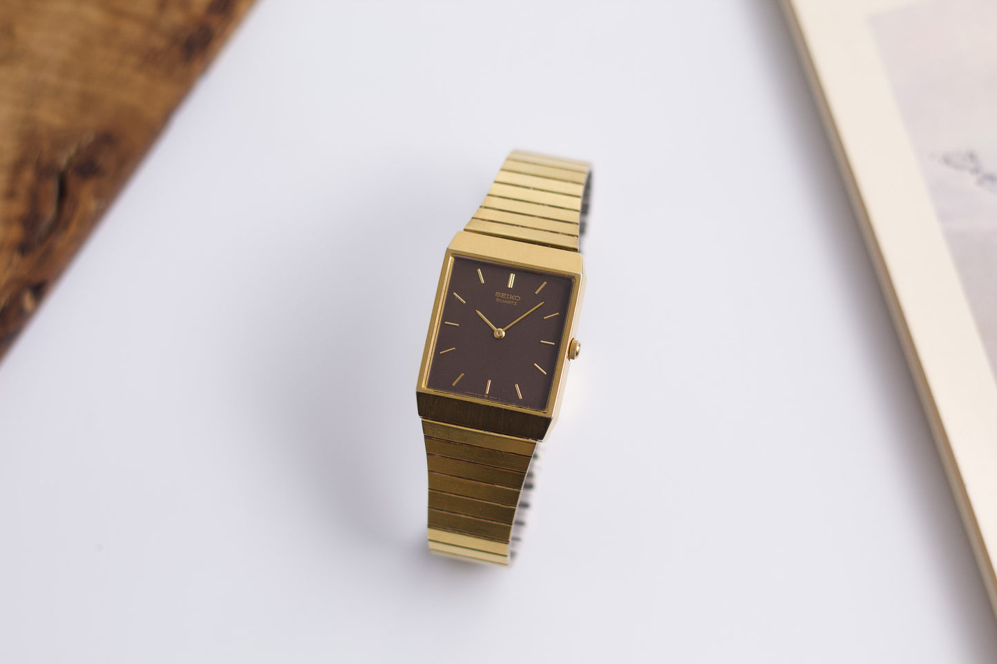 1986 Seiko Quartz Tank Chocolate Dial Men's Wrist-Watch
