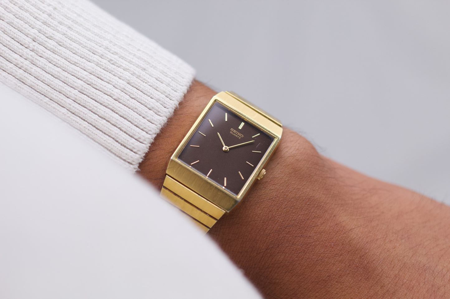 1986 Seiko Quartz Tank Chocolate Dial Men's Wrist-Watch