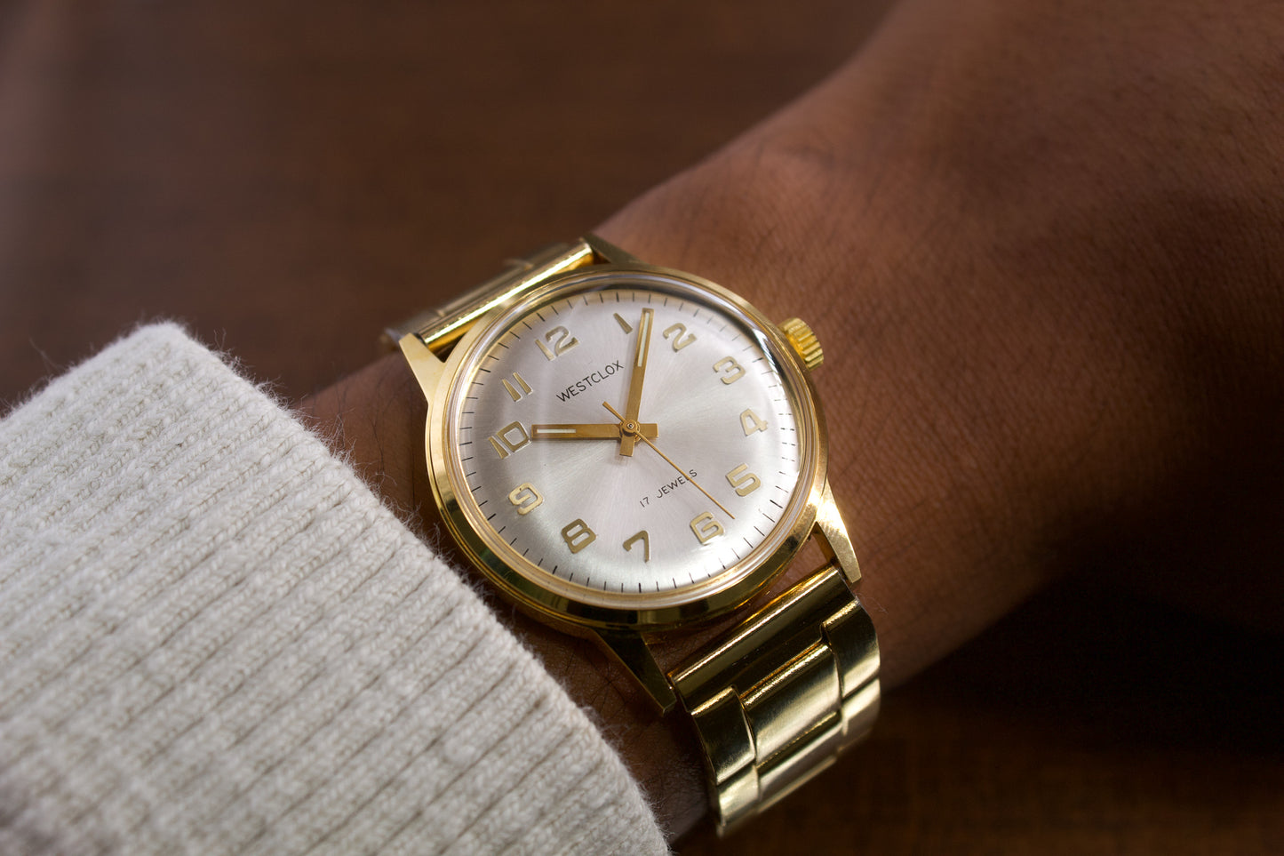 NOS 1960s Westclox Mechanical Champagne Gold Dial Men's Wrist-Watch