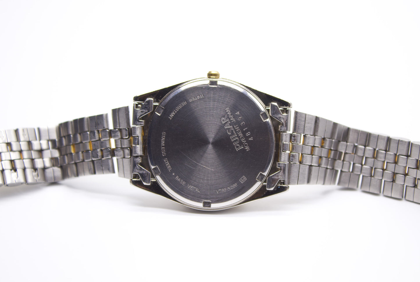 1994 Pulsar Quartz Steel Blue Dial Custom Logo Men's Two Tone Wrist-Watch