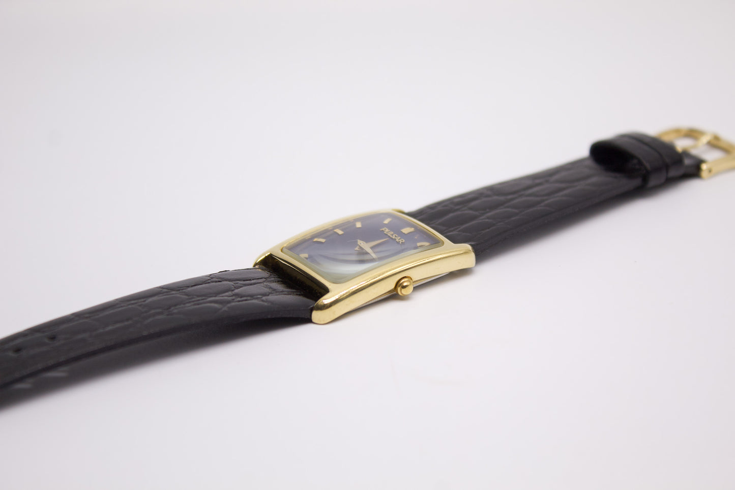1996 Pulsar Quartz 'Tank' Marine Blue Sunburst Dial Men's Wrist-Watch
