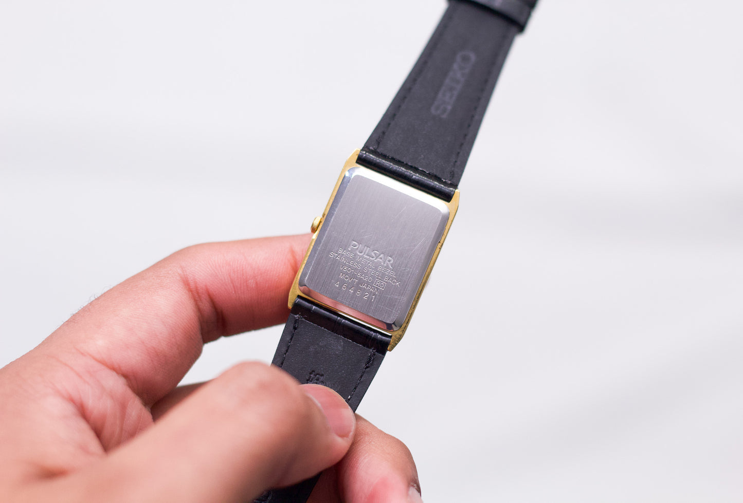 1994 Pulsar Quartz Tank Inky Black Dial Men's Wrist-Watch