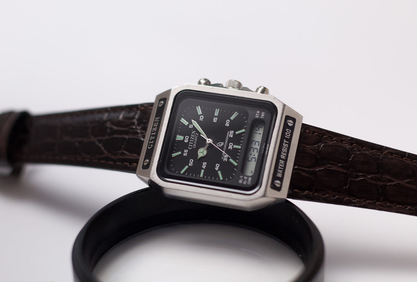1991 Citizen Ana-Digi Matte Black Dial Men's Wrist-Watch
