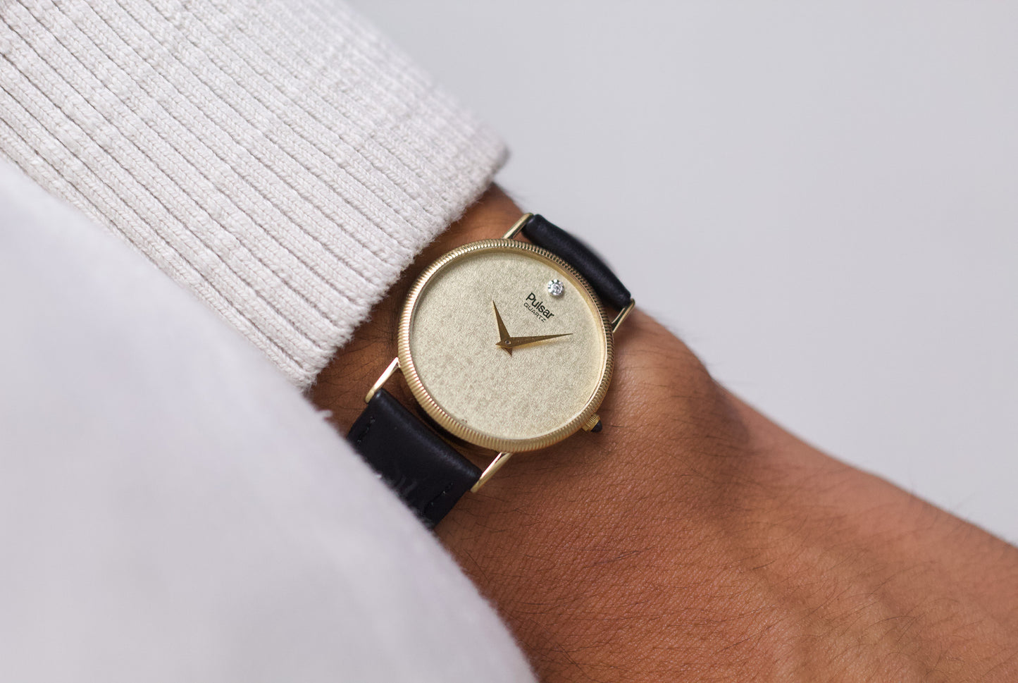 1992 Pulsar Quartz Golden Washi Dial 'Coin Edge Bezel' Men's Wrist-Watch