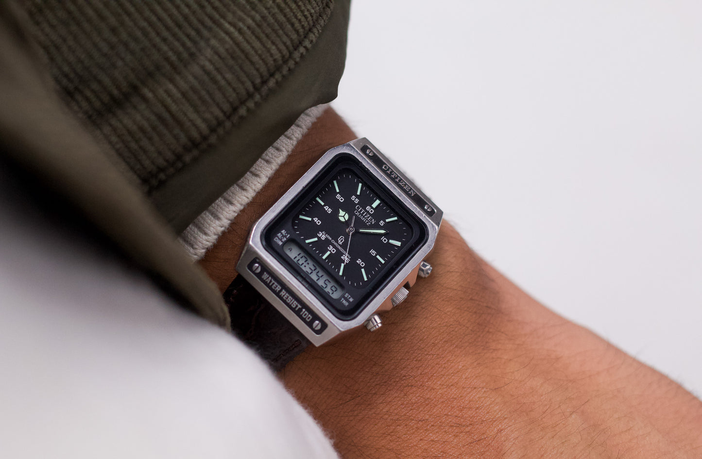 1991 Citizen Ana-Digi Matte Black Dial Men's Wrist-Watch