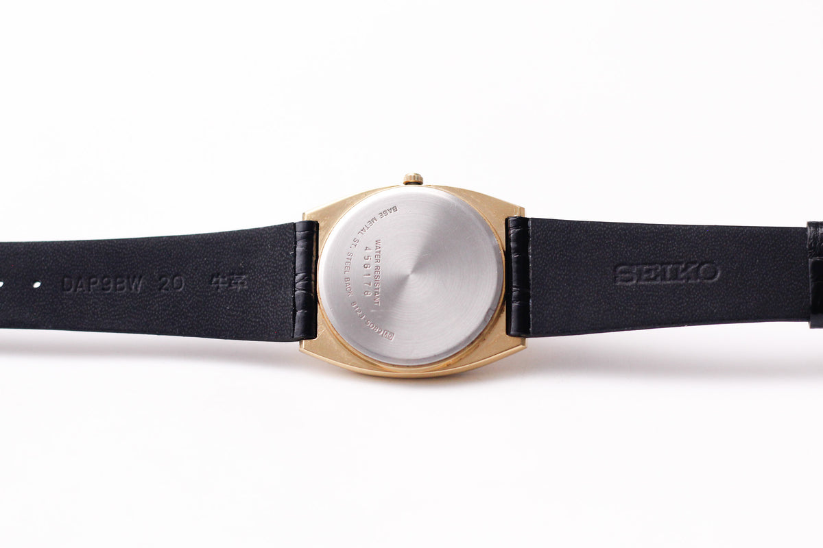 1984 Seiko Quartz Straight Grain Golden Dial TV Case Men's Wrist-Watch