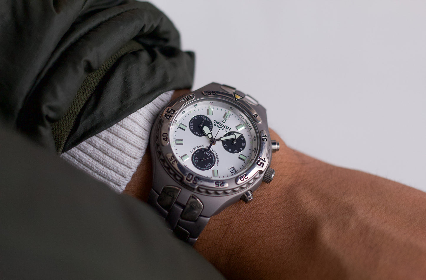 1990s Gruen Titanium Quartz Chronograph 'Panda Dial' Men's Wrist-Watch