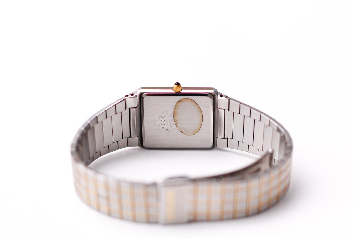 1984 Citizen Quartz Golden 'Grid' Dial Two Tone Tank Men's Wrist-Watch
