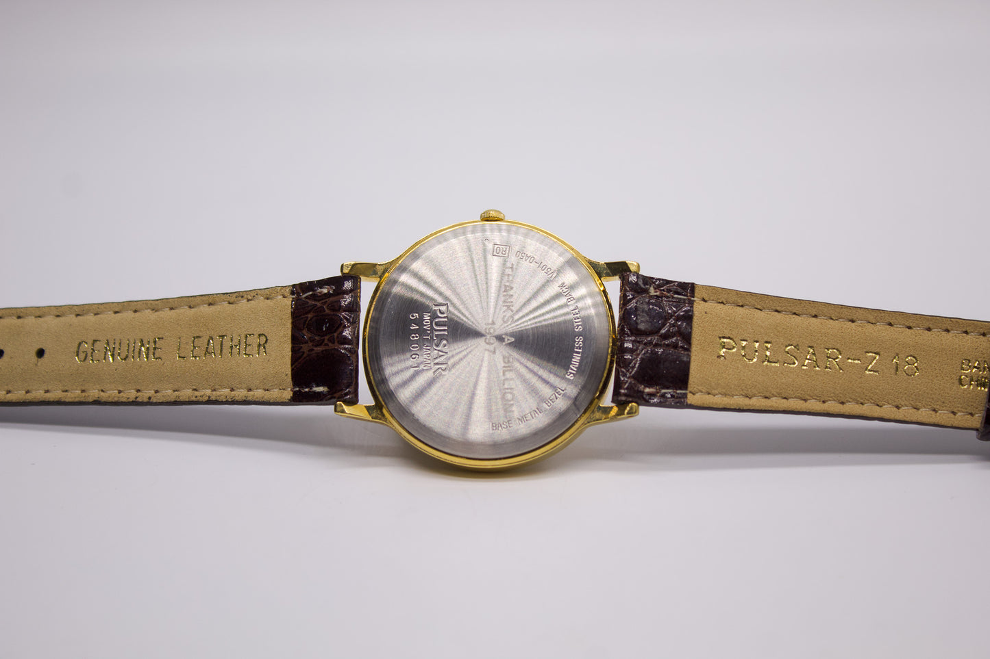 1995 Pulsar Quartz Straight Grain Golden Dial Men's Wrist-Watch W/Box