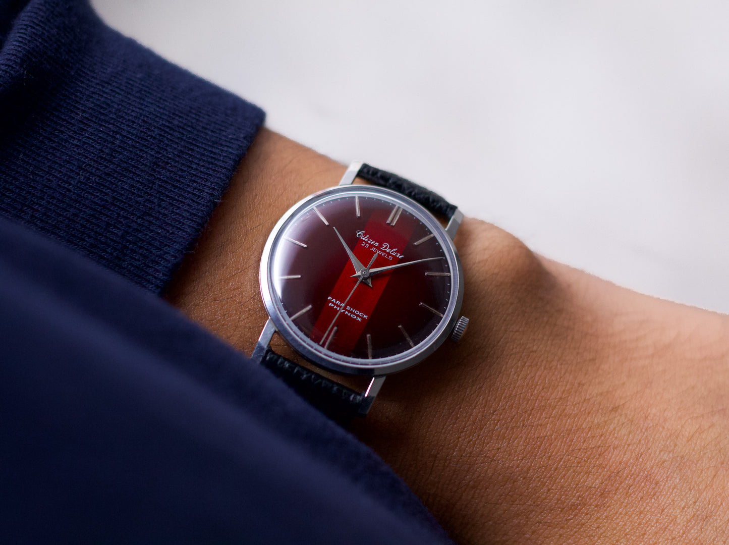 1960s Citizen Deluxe Phynox Wine Red Dial Men's Wrist-Watch