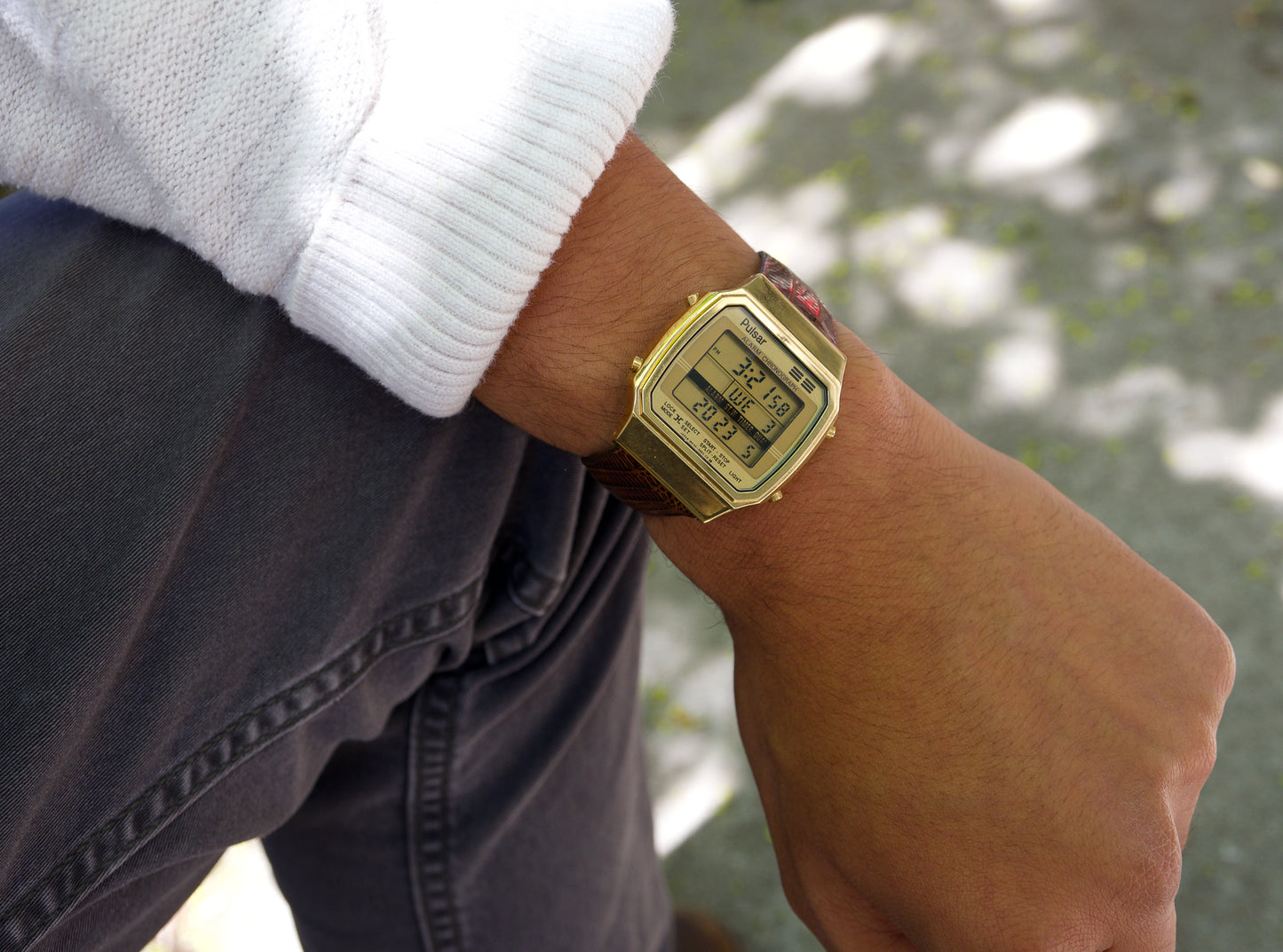 1990s Gold Toned Pulsar Multi-Function Digital Men's Wrist-Watch
