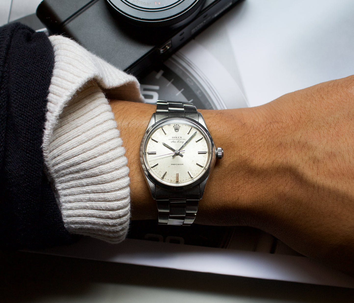 1967 Rolex Air King Silver Sunburst Men's Wrist-Watch