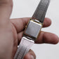 [Near Mint] 1988 Seiko Quartz Straight Grain Golden Dial Tank Style Men's Wrist-Watch W/Box & Papers