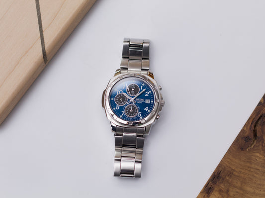 2002 Seiko Sea Blue Quartz Chronograph Men's Wrist-Watch