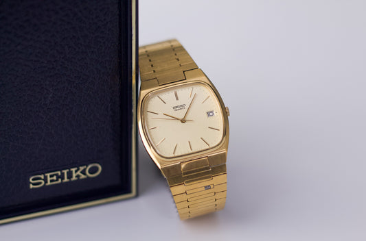 1990 Seiko Quartz Light Golden Paper Dial Men's Wrist-Watch W/Box & Papers