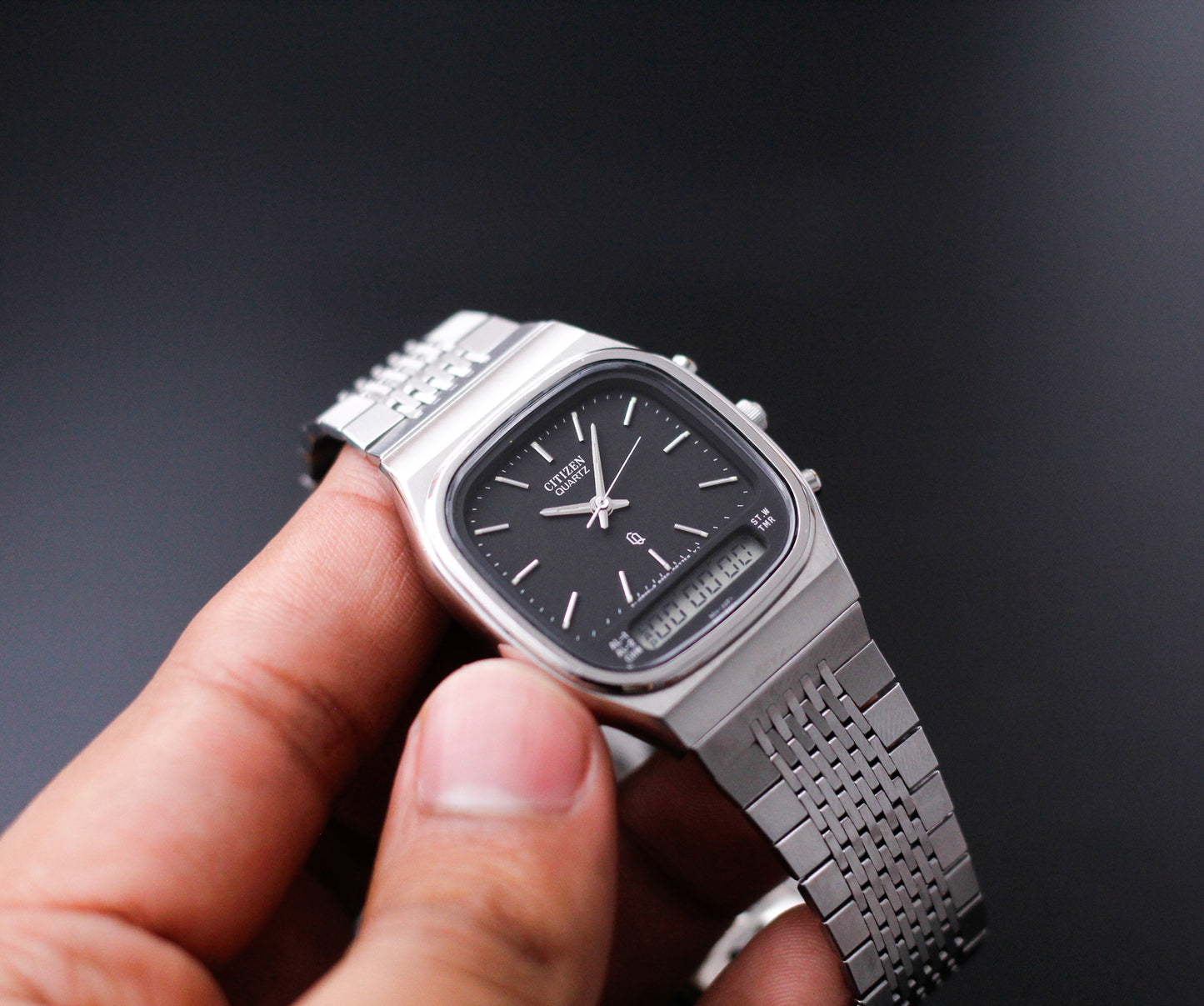 1987 Citizen Ana-Digi Matte Black Dial Men's Wrist-Watch
