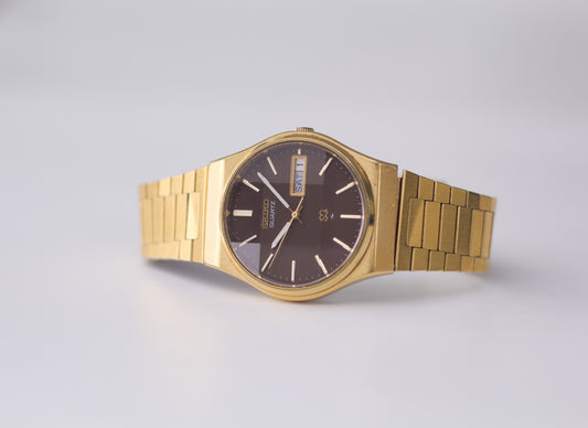 1981 Seiko SQ Chocolate Dial Beveled Crystal Men's Wrist-Watch