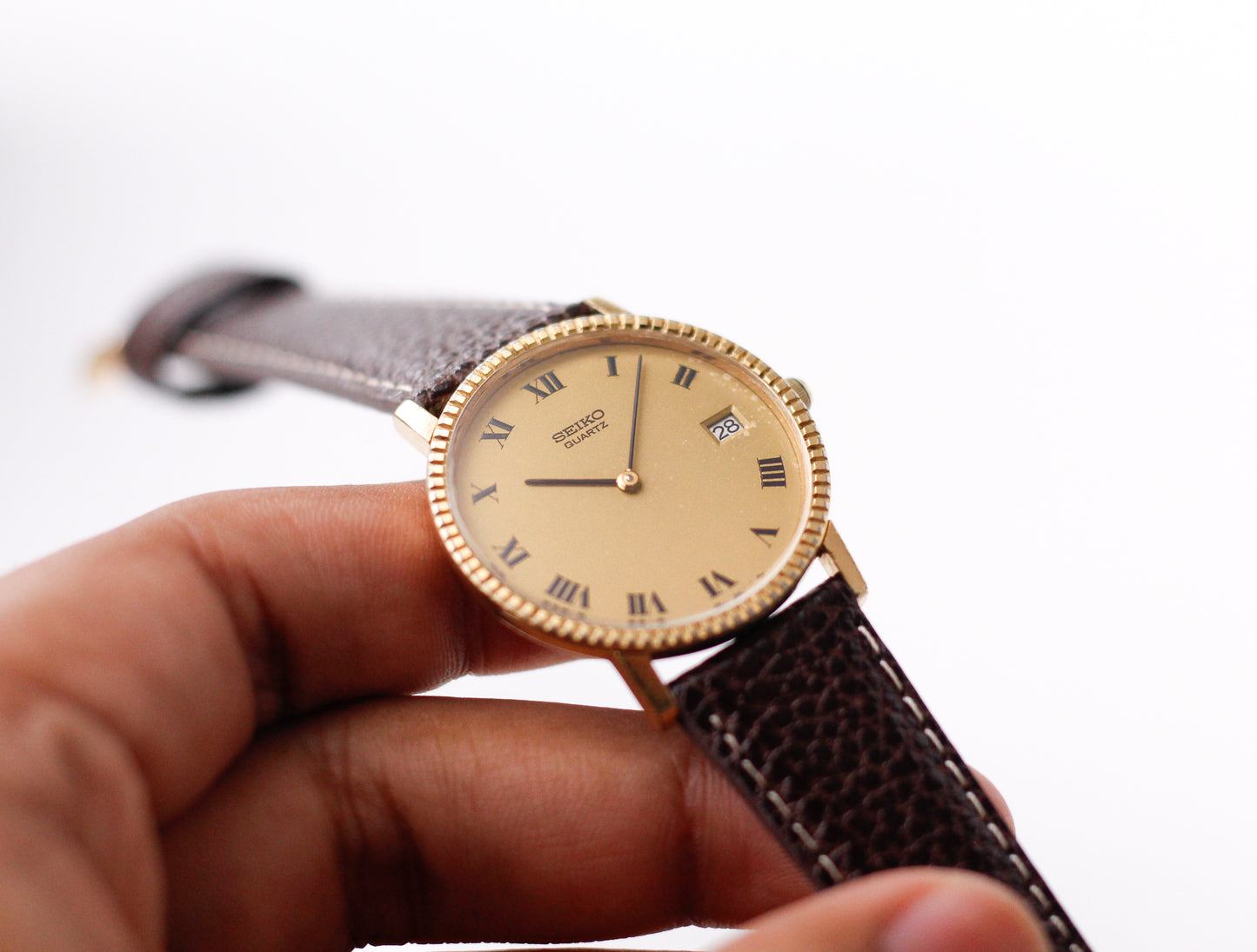 [Serviced] 1978 Seiko Quartz 'Golden Roman Dial Coinage Bezel' Men's Wrist-Watch