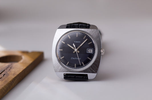 [Serviced] 1964 Timex Electronic Tri-Textured Midnight Blue Dial Men's Wrist-Watch