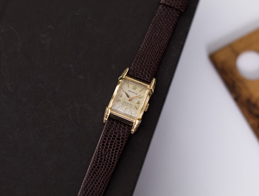 [Serviced] 1950s Benrus Cream White Dial Art Deco Men's Wrist-Watch
